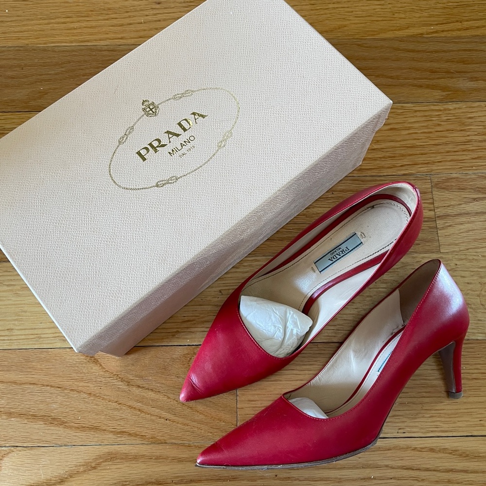 prada red kitten heels